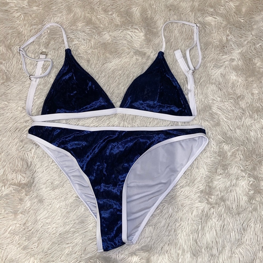 Blue and White Velvet Bikini